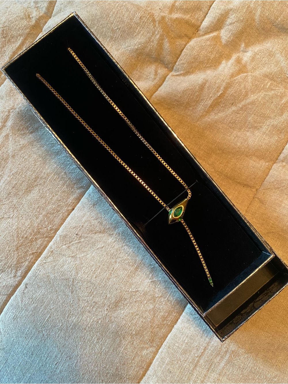 Taylor Swift Gold Necklace with Green Evil Eye Pendant